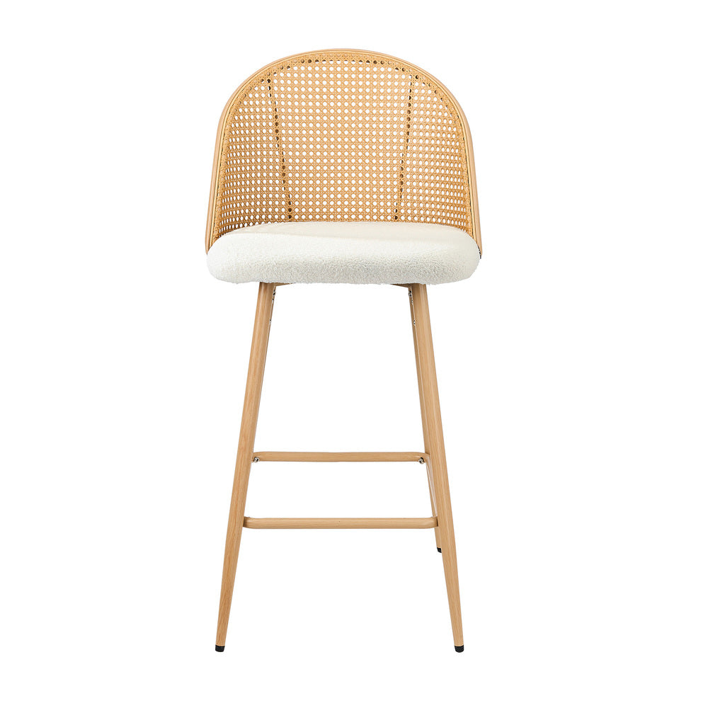 Oikiture 2x Bar Stools Rattan Dining Chair Natural Boucle White-Bar Stool-PEROZ Accessories