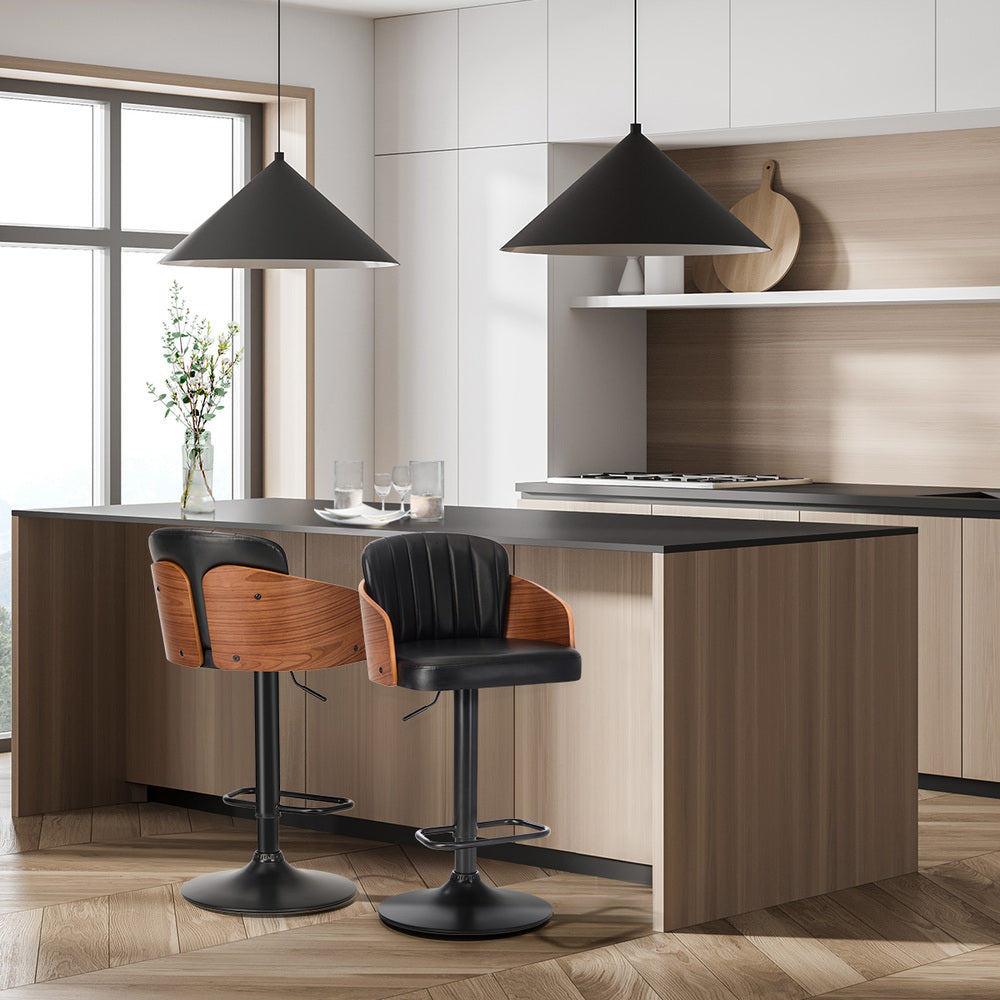 Oikiture 2x Bar Stools Swivel Counter Gas Lift Chair Leather Black-Bar Stool-PEROZ Accessories