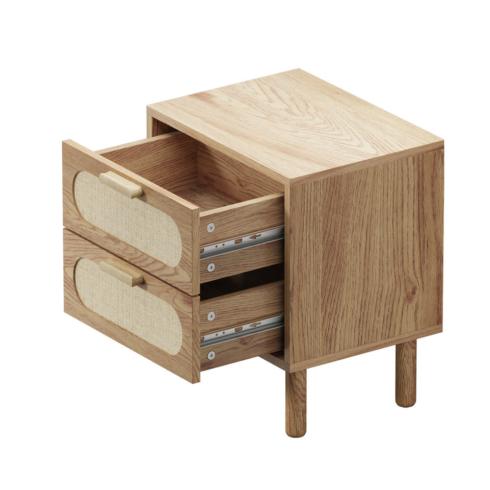 Oikiture 2x Bedside Table 2 Drawers Rattan Natural-Bedside Tables-PEROZ Accessories