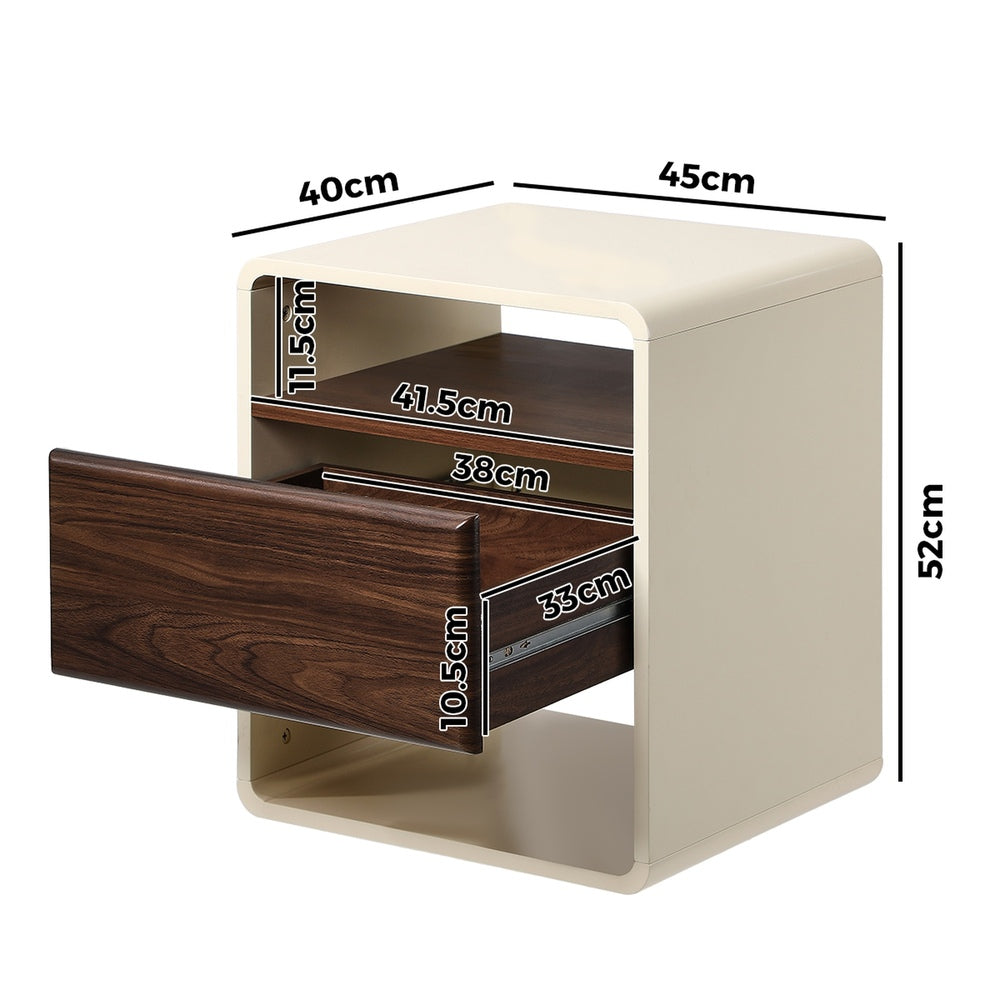 Oikiture 2x Bedside Table With Drawer Open Shelves Retro-Modern-Bedside Table-PEROZ Accessories