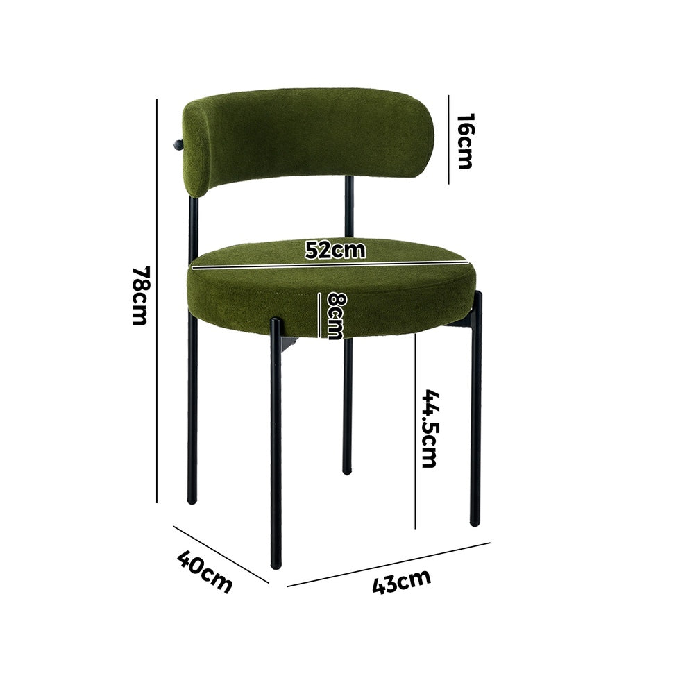 Oikiture 2x Dining Chair Round Boucle Seats Backrest Green-Dining Chair-PEROZ Accessories