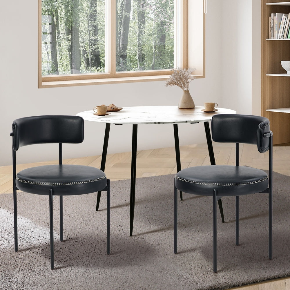 Oikiture 2x Dining Chair Round Leather Black-Dining Chair-PEROZ Accessories
