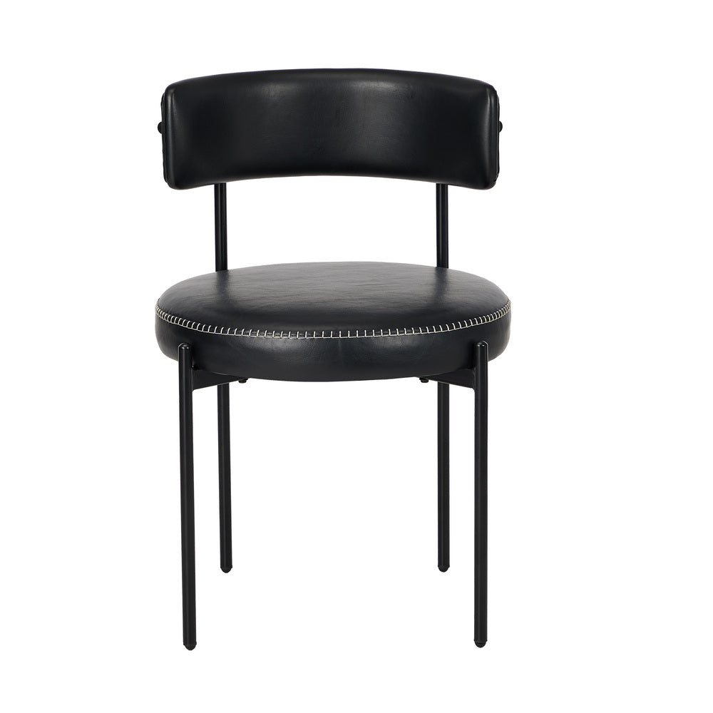 Oikiture 2x Dining Chair Round Leather Black-Dining Chair-PEROZ Accessories