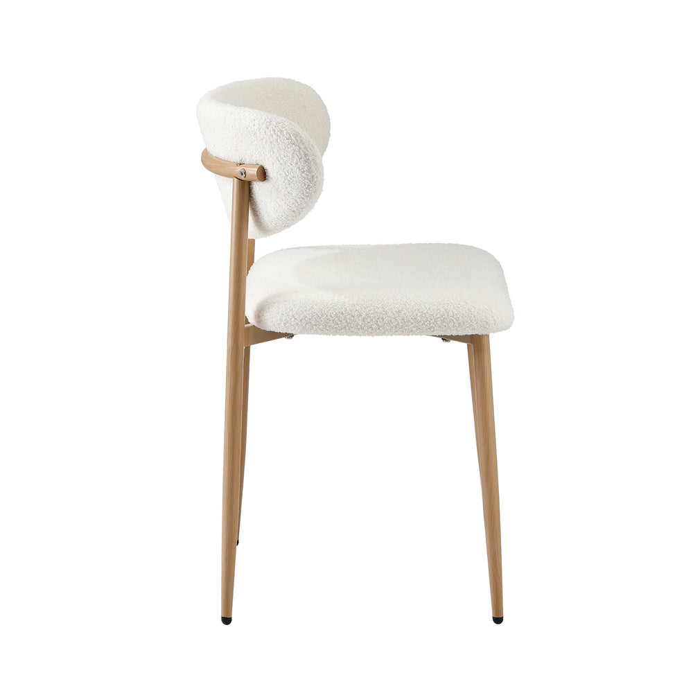 Oikiture 2x Dining Chairs Boucle Wood and White-Dining Chair-PEROZ Accessories