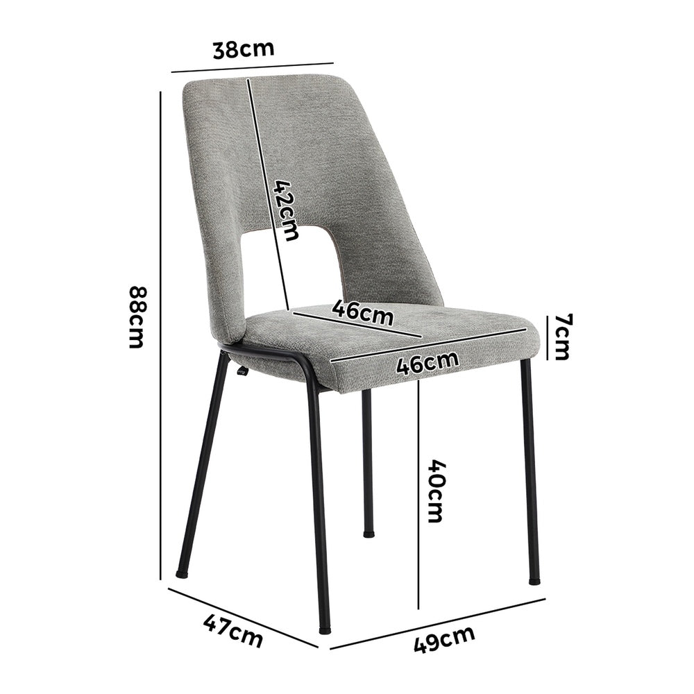 Oikiture 2x Dining Chairs Chenille Fabric Kitchen Side Chair Grey-Dining Chair-PEROZ Accessories
