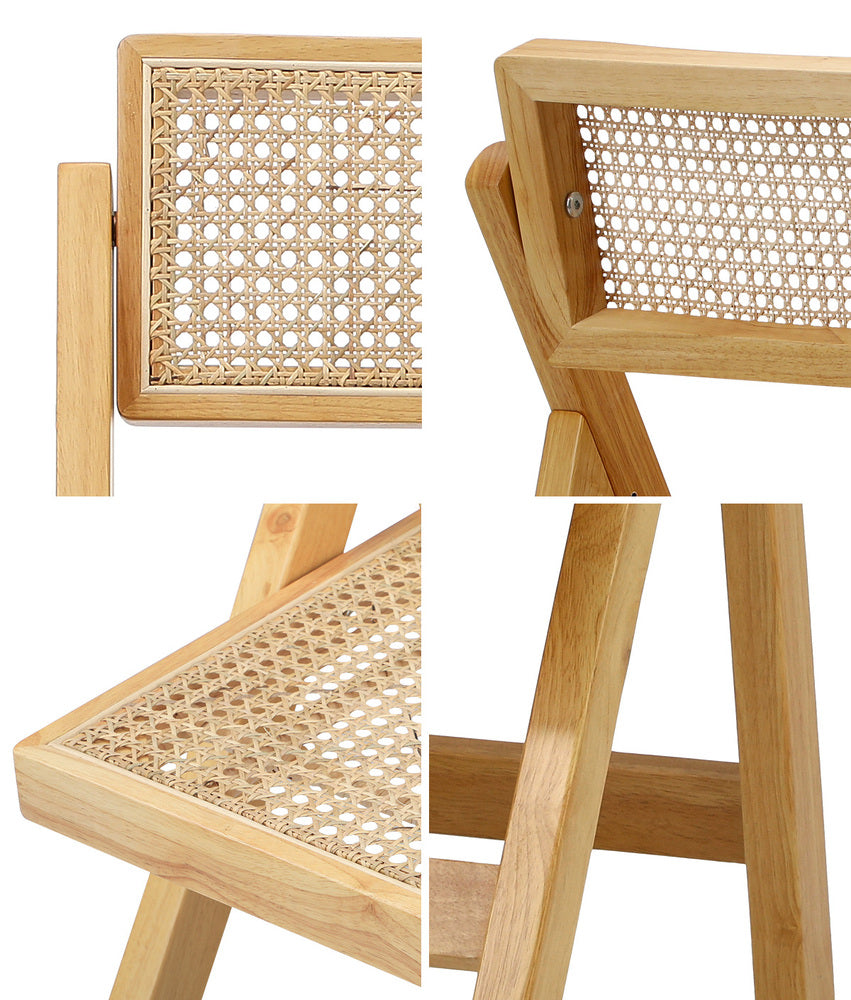 Oikiture 2x Dining Chairs Folding Rattan Chair Wooden-Dining Chair-PEROZ Accessories