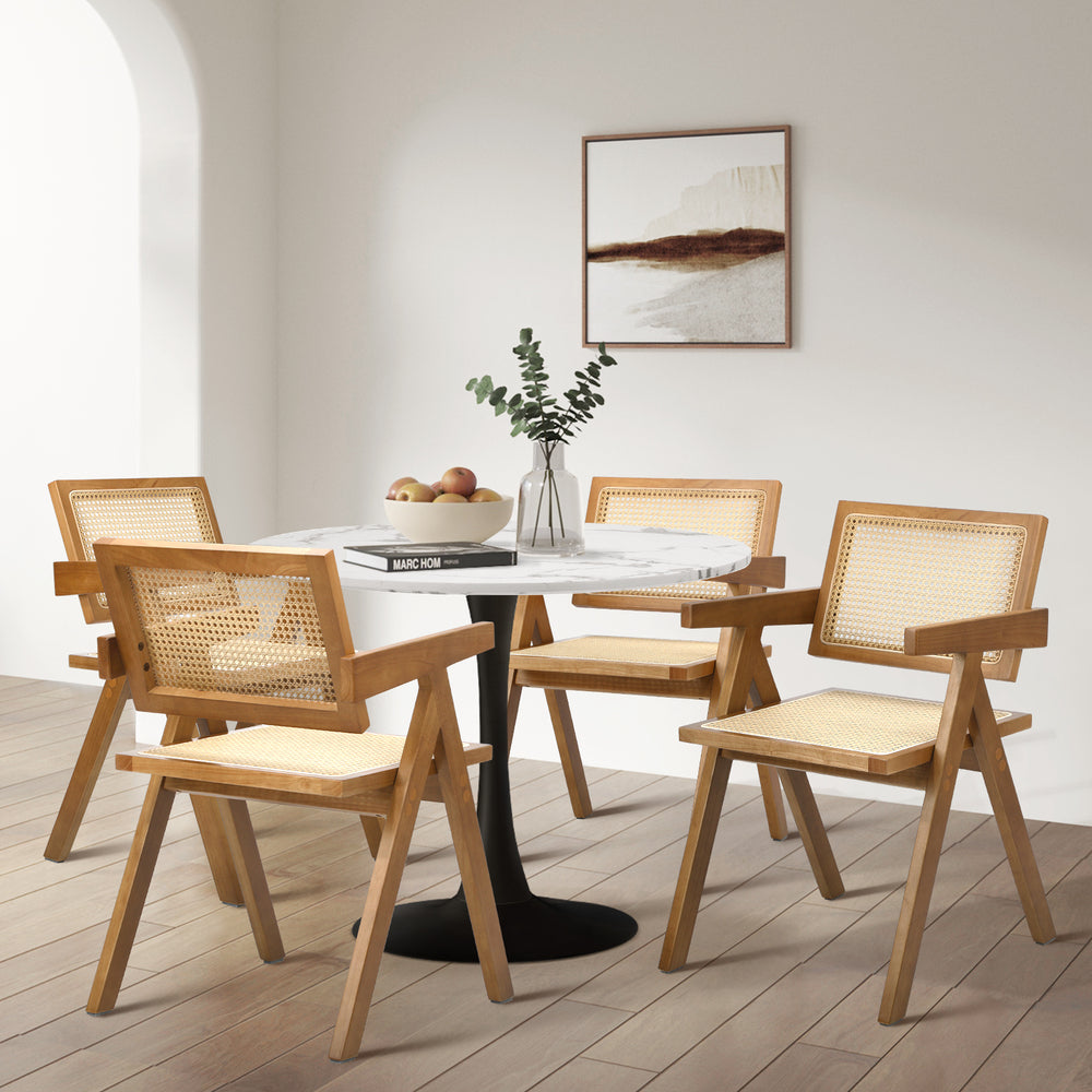 Oikiture 2x Dining Chairs Rattan Chair Wooden Walnut-Dining Chair-PEROZ Accessories