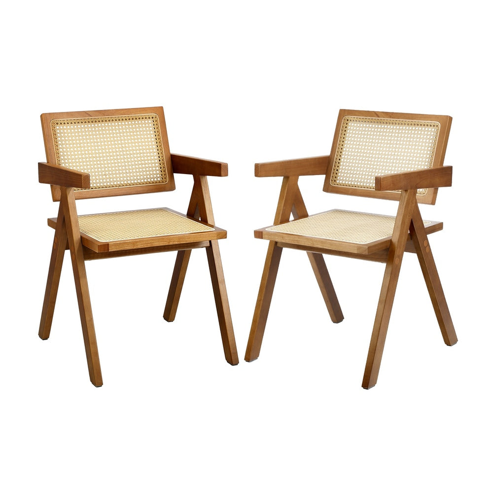 Oikiture 2x Dining Chairs Rattan Chair Wooden Walnut-Dining Chair-PEROZ Accessories
