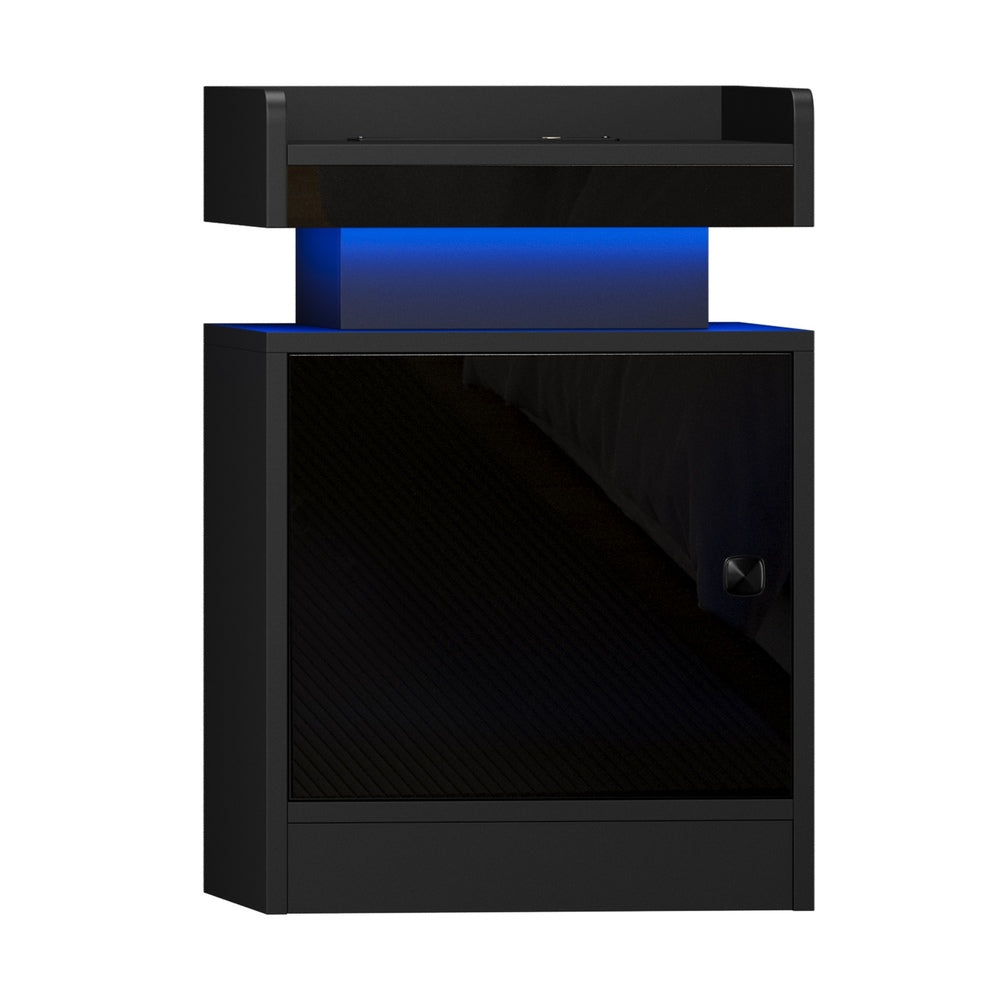 Oikiture 2x LED Bedside Table USB Charging Station Black-Bedside Tables-PEROZ Accessories