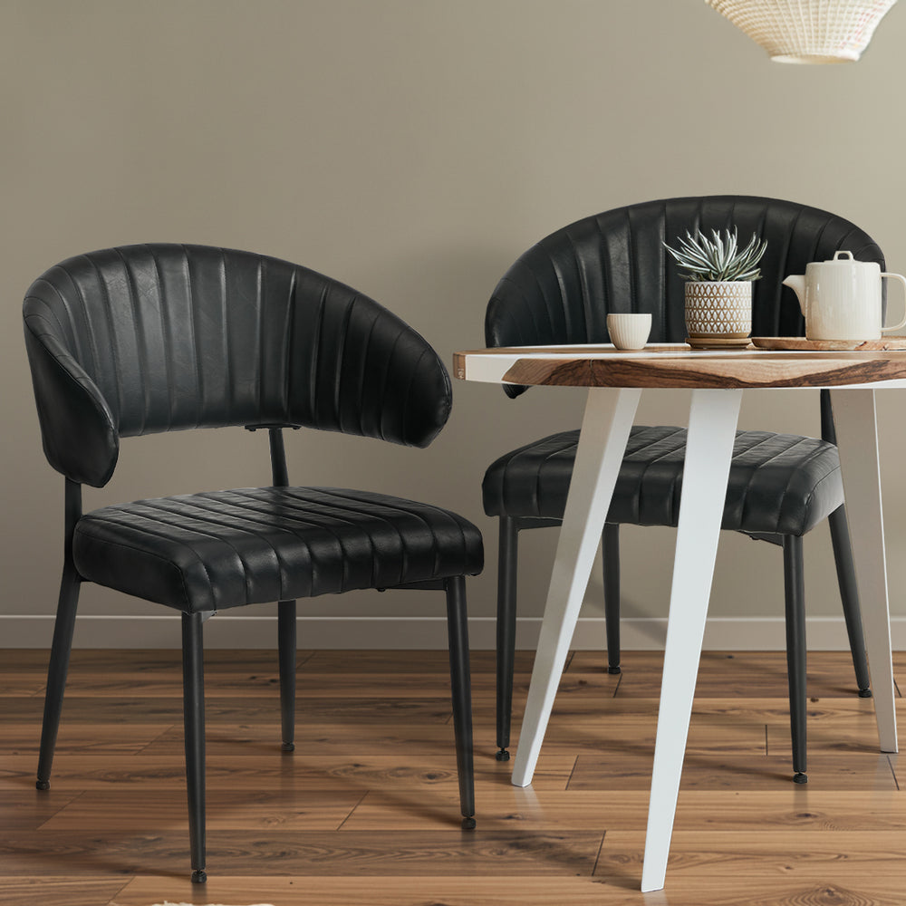 Oikiture 2x PU Leather Dining Chair Kitchen Padded Seat Black-Dining Chair-PEROZ Accessories