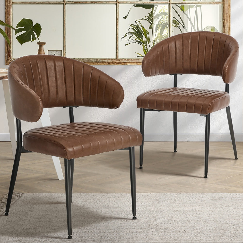 Oikiture 2x PU Leather Dining Chair Kitchen Padded Seat Brown-Dining Chair-PEROZ Accessories