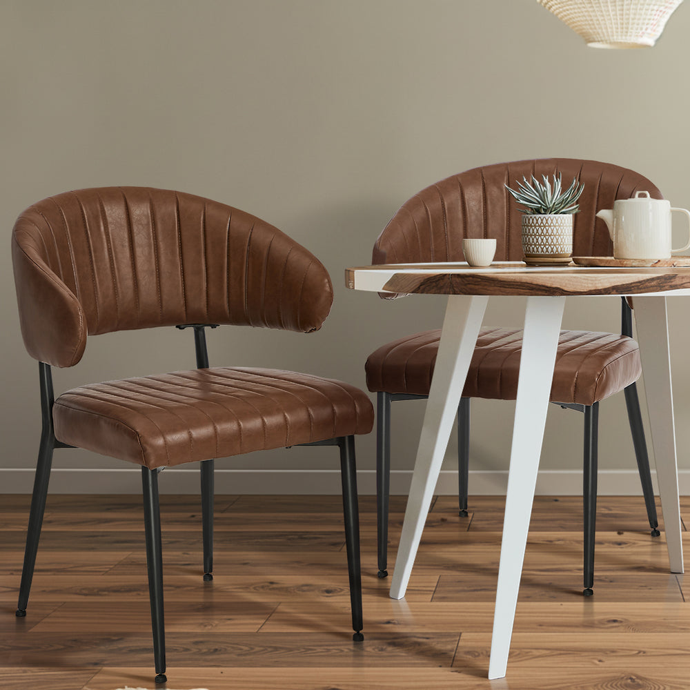 Oikiture 2x PU Leather Dining Chair Kitchen Padded Seat Brown-Dining Chair-PEROZ Accessories