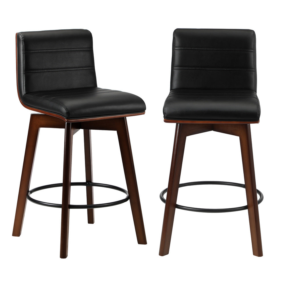 Oikiture 2x Wooden Bar Stools Swivel Chairs PU Leather-Bar Stool-PEROZ Accessories