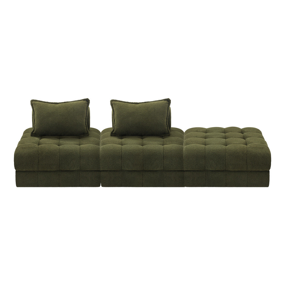 Oikiture 3 Seater Boucle Modular Sofa & Ottoman Set Green-Sofa-PEROZ Accessories