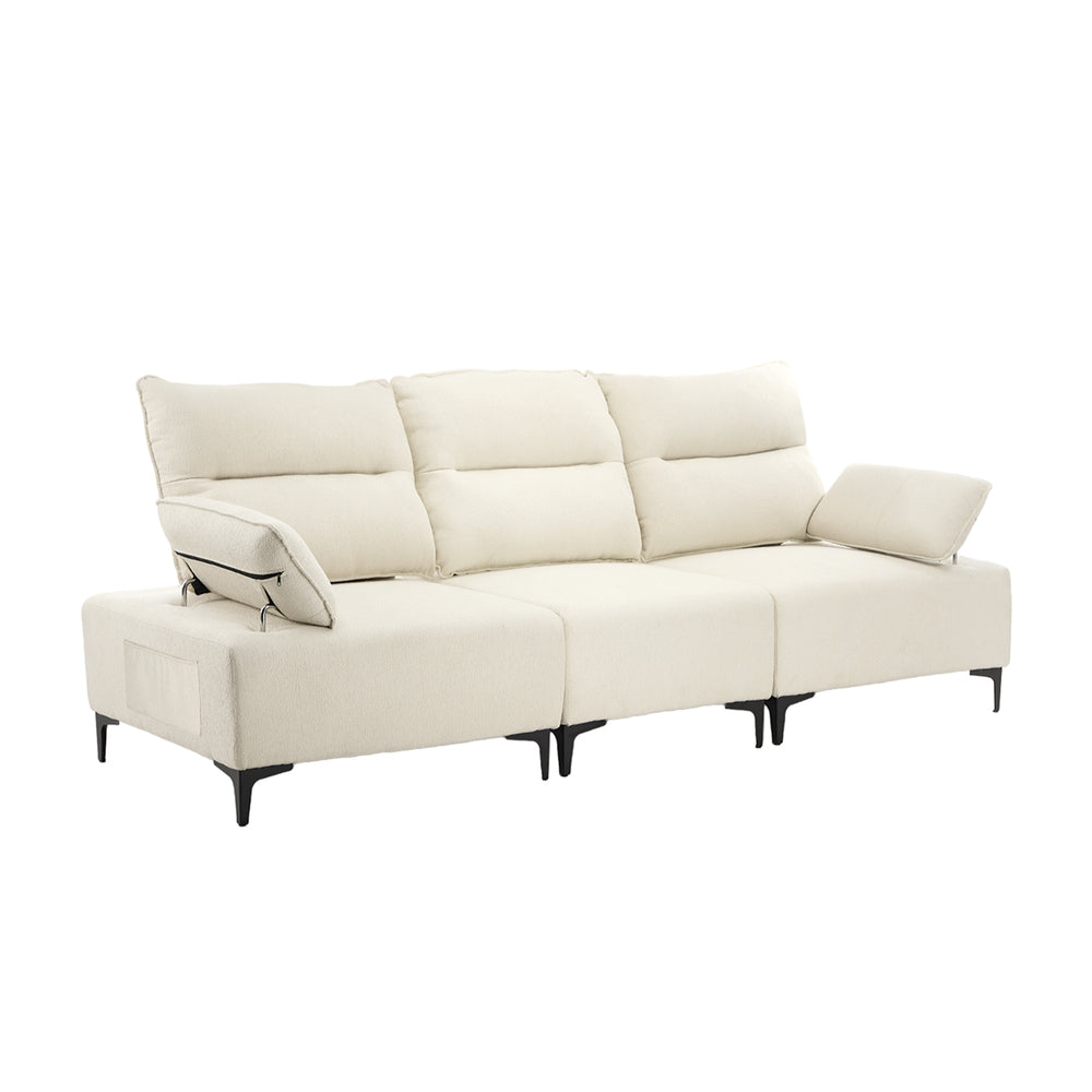 Oikiture 3 Seater Couch Sofa Chenille Adjustable Armrest Beige-Sofa-PEROZ Accessories
