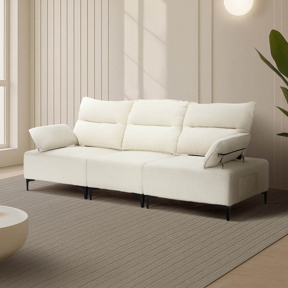 Oikiture 3 Seater Couch Sofa Chenille Adjustable Armrest Beige-Sofa-PEROZ Accessories
