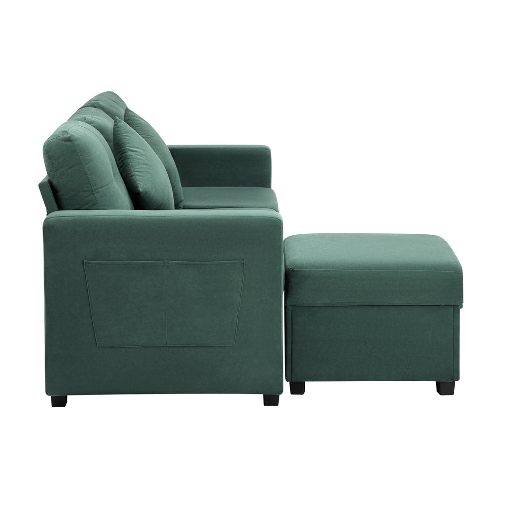 Oikiture 3 Seater Sofa Lounge Set Modular Couch Drawers & Ottoman Velvet Green-Sofa-PEROZ Accessories