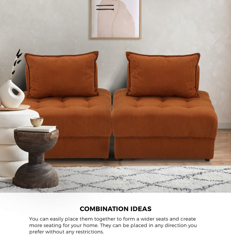 Oikiture 3 Seater Velvet Modular Sofa Lounge Chair with Backrest Brown-Armchair-PEROZ Accessories