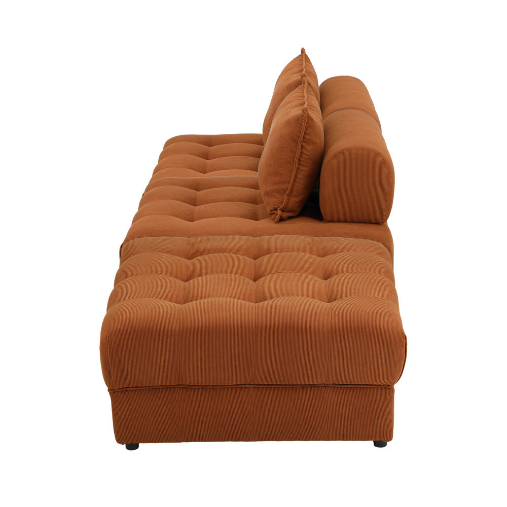 Oikiture 3 Seater Velvet Modular Sofa & Ottoman Set with Backrest Brown-Armchair-PEROZ Accessories