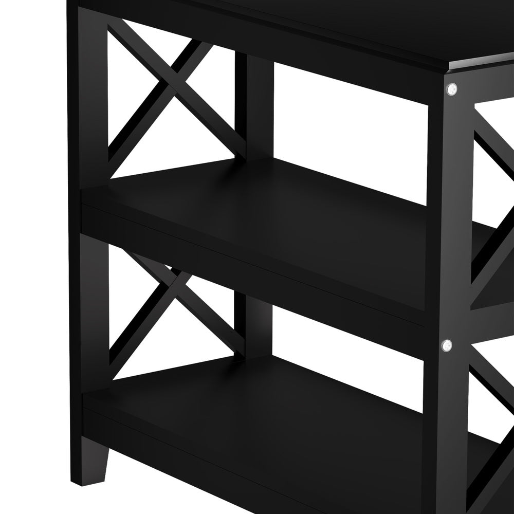 Oikiture 3-Tier Console Table X-Design Wooden Black-Console Tables-PEROZ Accessories