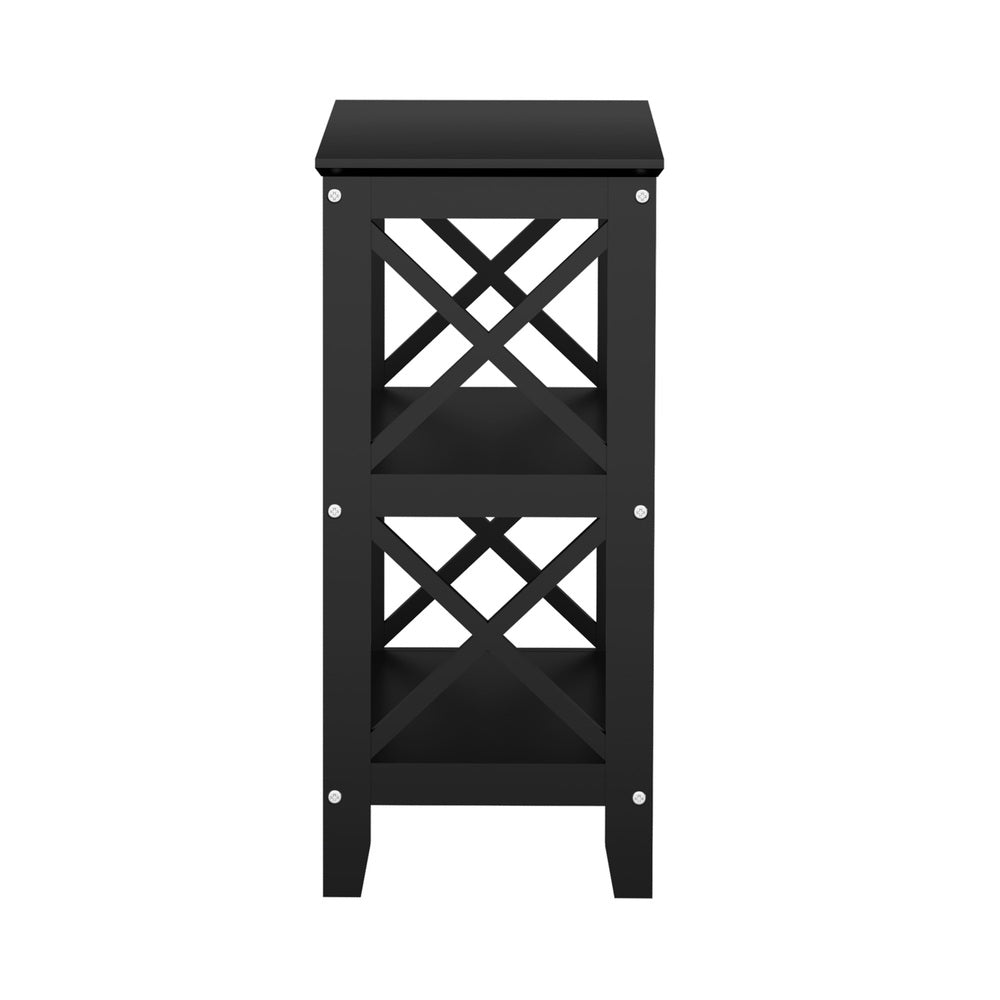 Oikiture 3-Tier Console Table X-Design Wooden Black-Console Tables-PEROZ Accessories