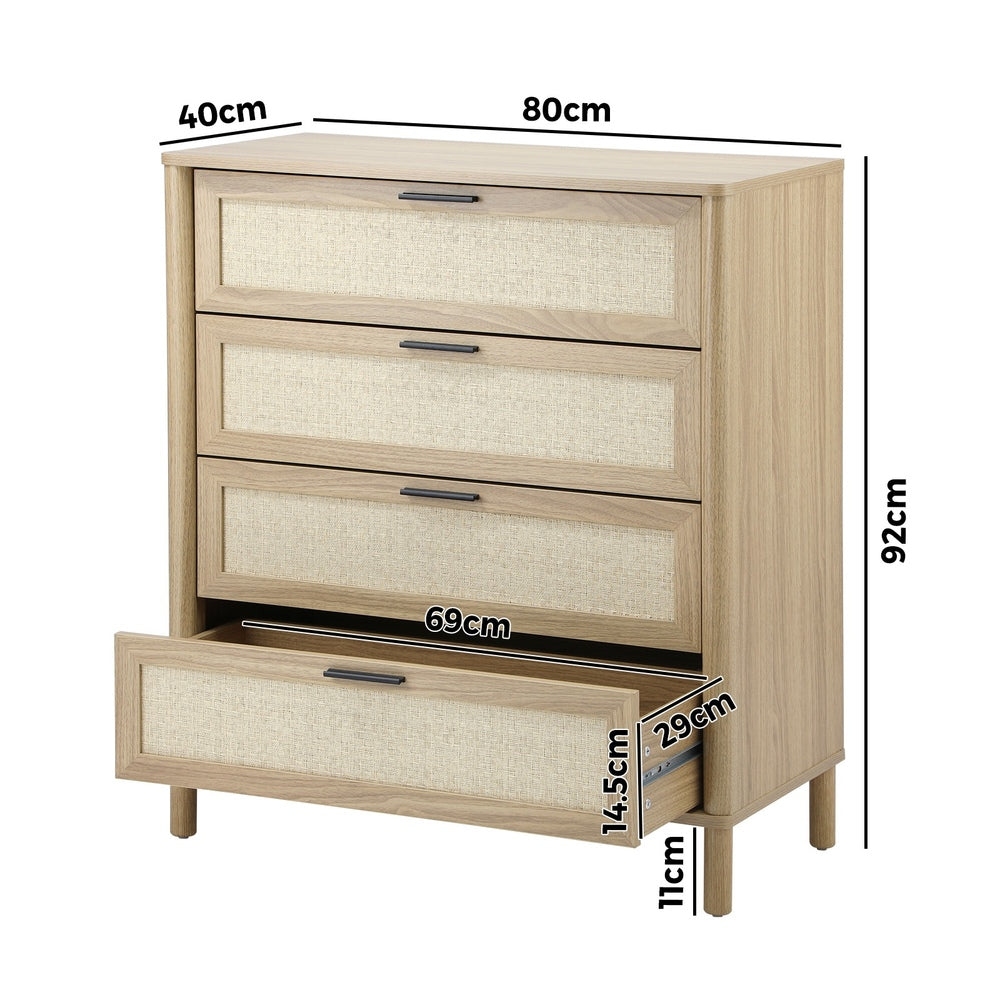 Oikiture 4 Chest of Drawers Rattan Dresser Natural-Chest of Drawers-PEROZ Accessories