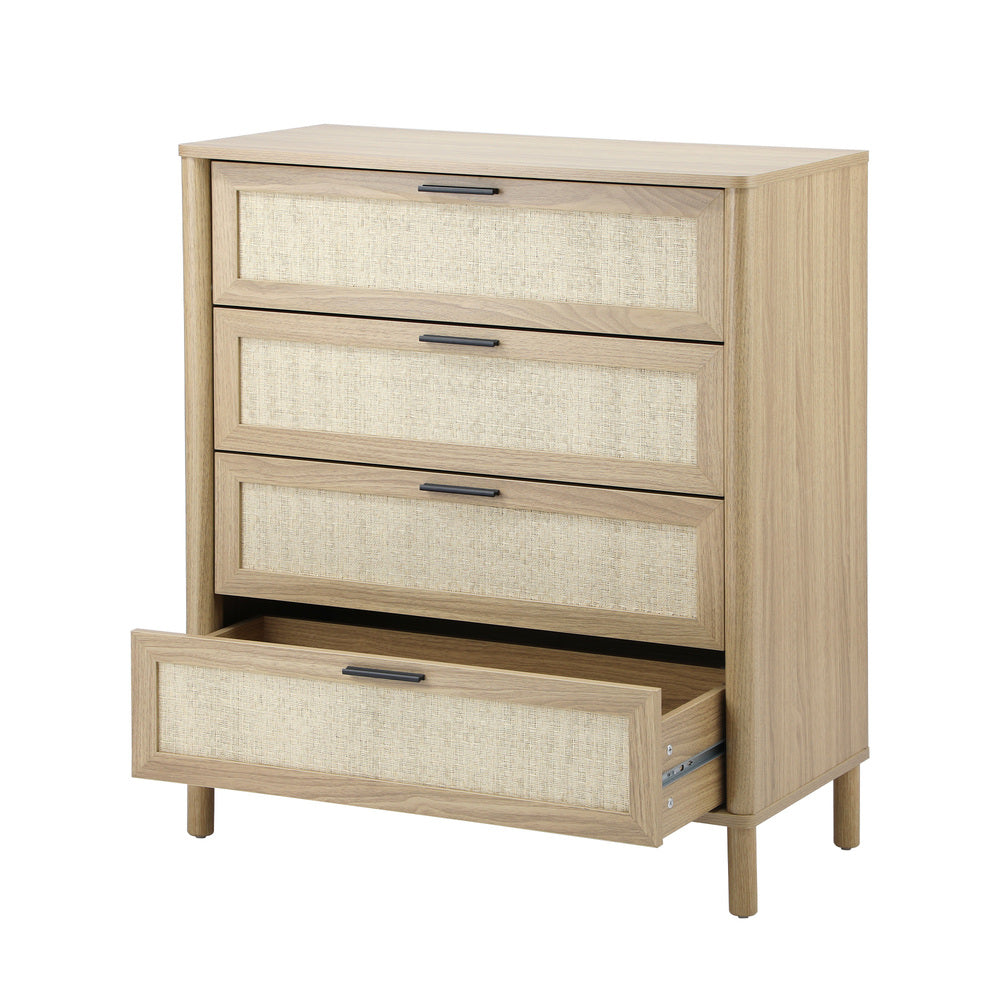 Oikiture 4 Chest of Drawers Rattan Dresser Natural-Chest of Drawers-PEROZ Accessories