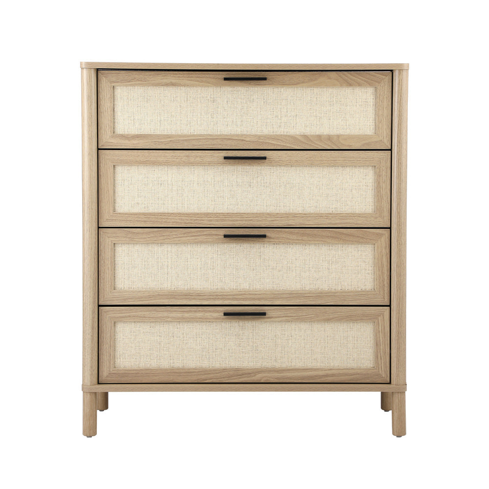 Oikiture 4 Chest of Drawers Rattan Dresser Natural-Chest of Drawers-PEROZ Accessories
