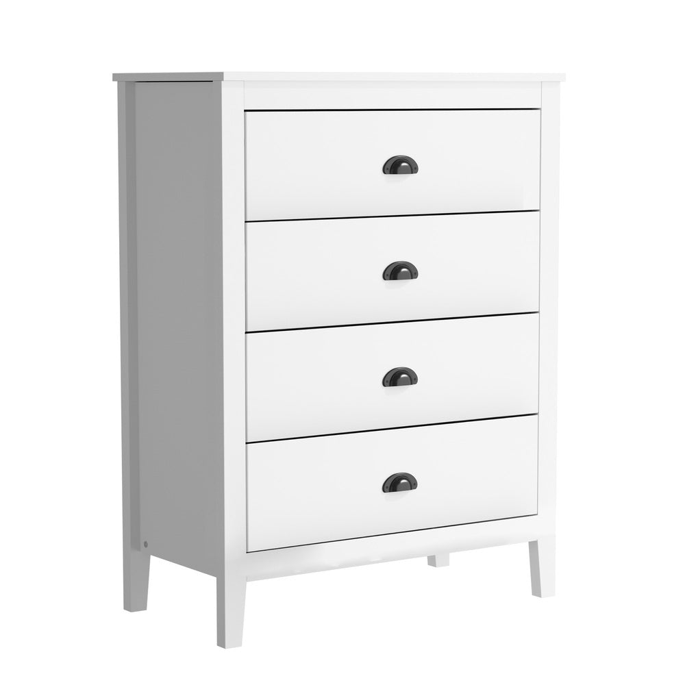Oikiture 4 Chest of Drawers and 2 Bedside Tables Vintage Bedroom Set White-Chest of Drawers-PEROZ Accessories