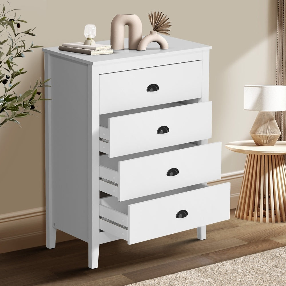 Oikiture 4 Chest of Drawers and 2 Bedside Tables Vintage Bedroom Set White-Chest of Drawers-PEROZ Accessories