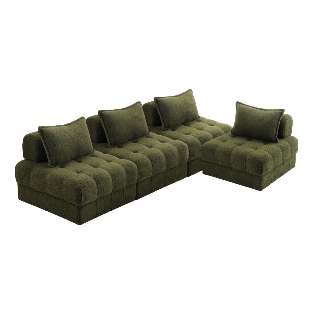 Oikiture 4 Seater Boucle Modular Sofa Armless TOFU Back Green-Sofa-PEROZ Accessories
