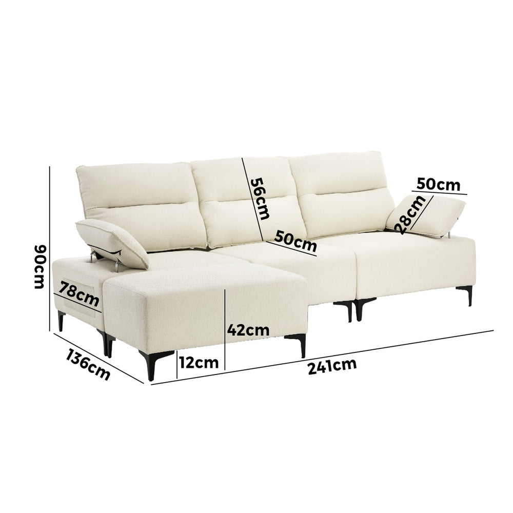 Oikiture 4 Seater Chenille Modular Sofa Adjustable Armrest Ottoman-Sofa-PEROZ Accessories
