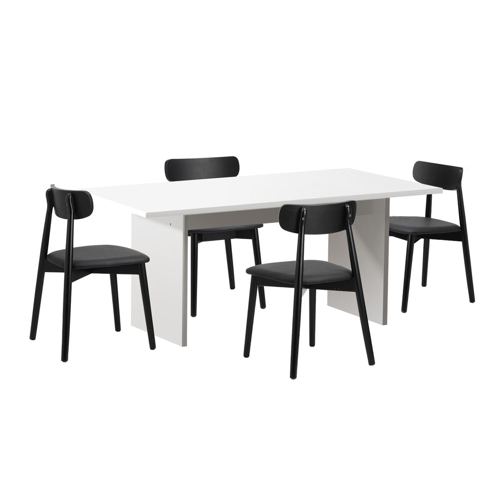 Oikiture 4-Seater Dining Table and Chairs Set Wooden Black-Dining Set-PEROZ Accessories