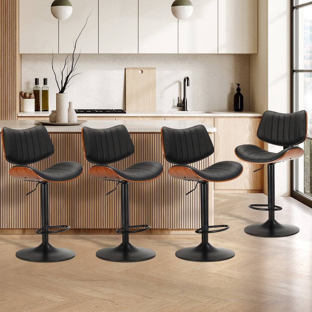 Oikiture 4x Bar Stool Kitchen Swivel Chair Wooden Leather Gas Lift-Bar Stool-PEROZ Accessories