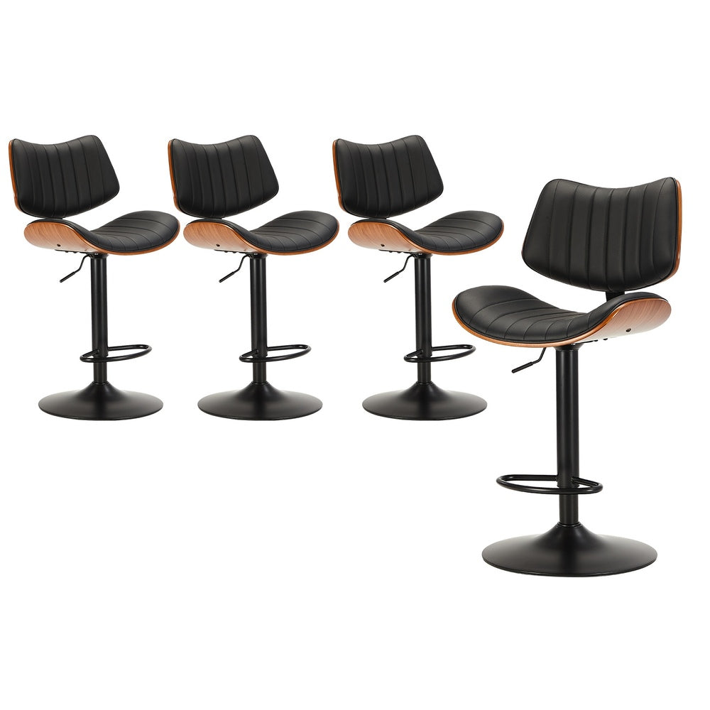 Oikiture 4x Bar Stool Kitchen Swivel Chair Wooden Leather Gas Lift-Bar Stool-PEROZ Accessories