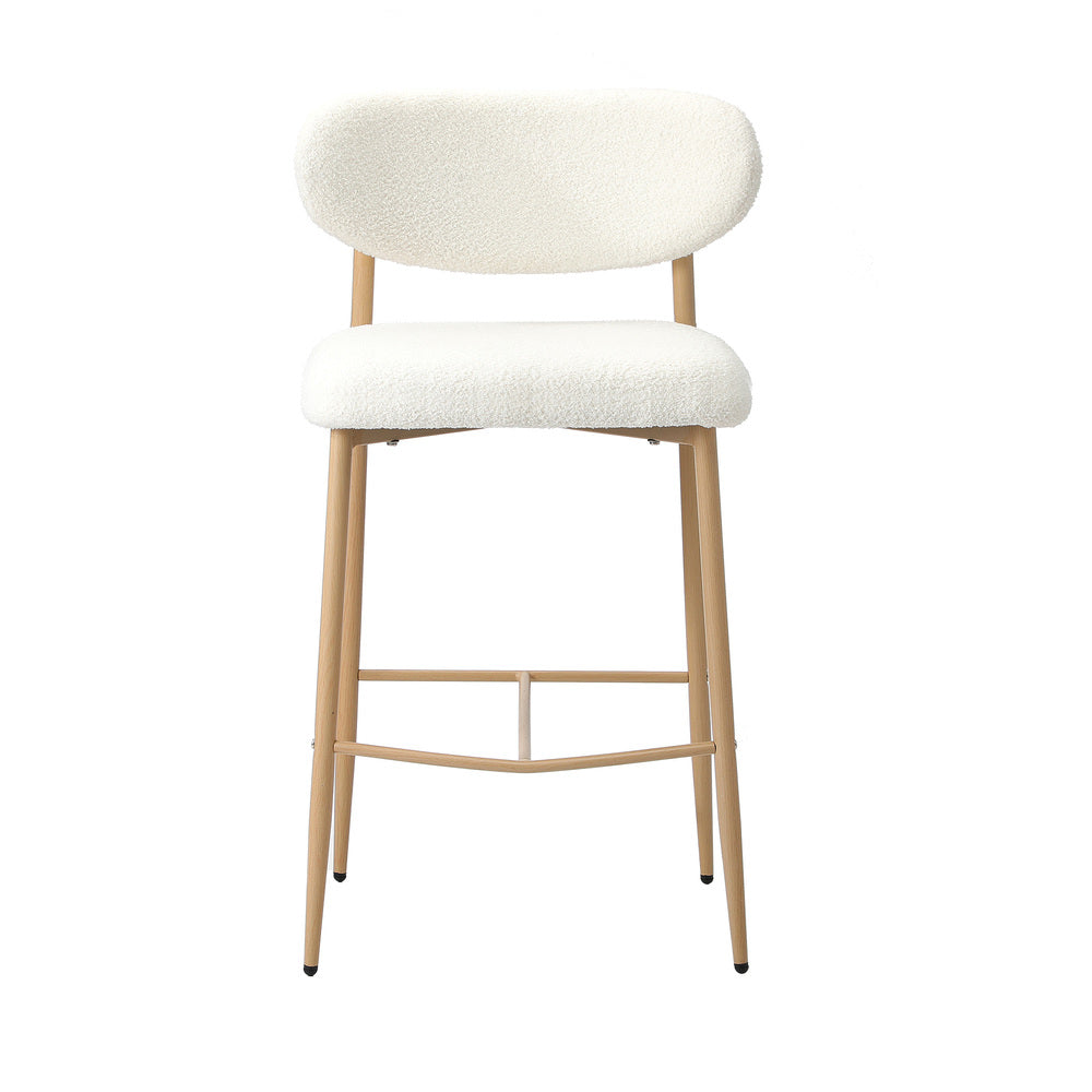 Oikiture 4x Bar Stools Boucle Fabric Natural White-Bar Stool-PEROZ Accessories