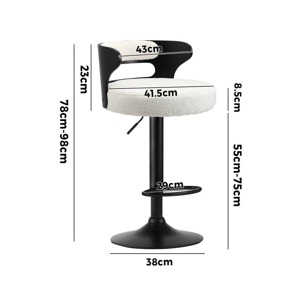 Oikiture 4x Bar Stools Gas Lift Swivel Chairs Wooden Boucle White-Bar Stool-PEROZ Accessories