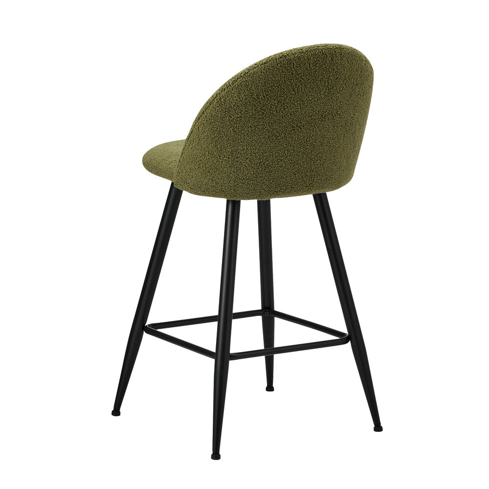 Oikiture 4x Bar Stools Kitchen Counter Stool Green Boucle Padded-Bar Stool-PEROZ Accessories