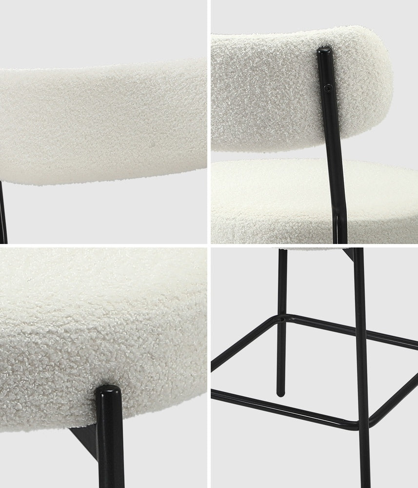 Oikiture 4x Bar Stools Kitchen Dining Stool Boucle Fabric White-Bar Stool-PEROZ Accessories
