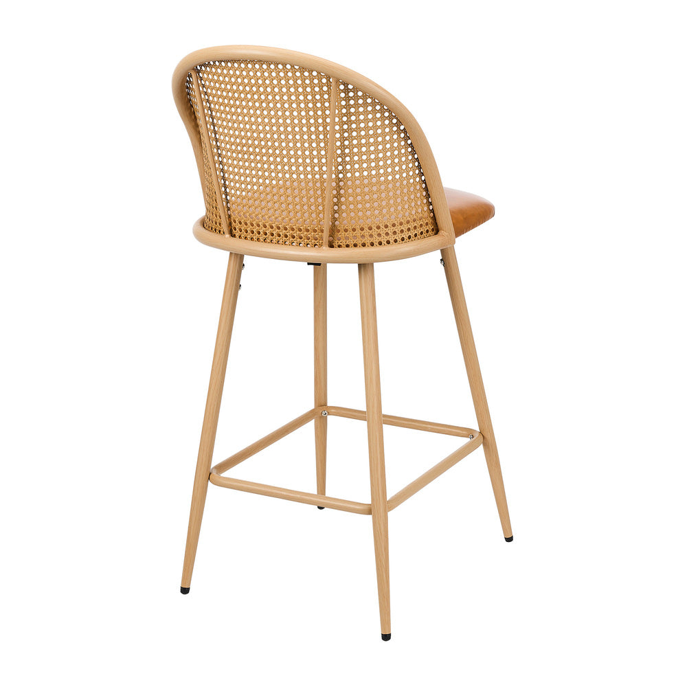 Oikiture 4x Bar Stools Rattan Dining Chair Natural PU Brown-Bar Stool-PEROZ Accessories