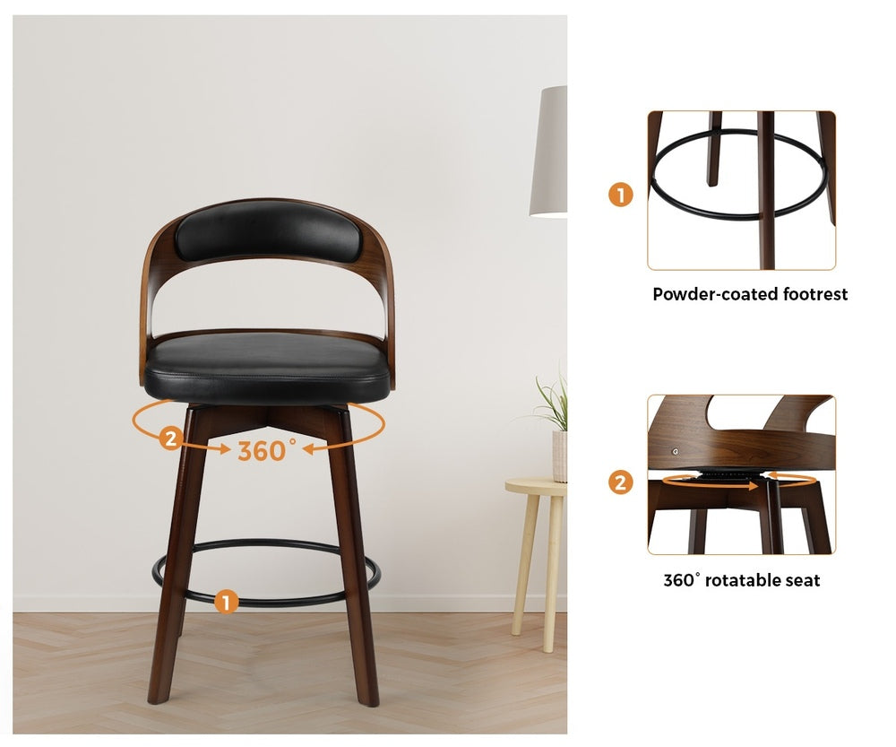 Oikiture 4x Bar Stools Swivel PU Leather Black-Bar Stool-PEROZ Accessories
