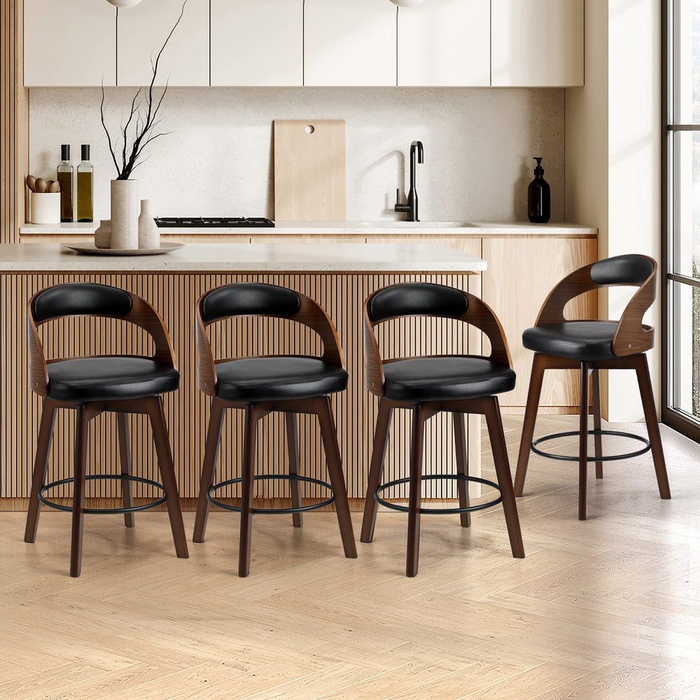 Oikiture 4x Bar Stools Swivel PU Leather Black-Bar Stool-PEROZ Accessories