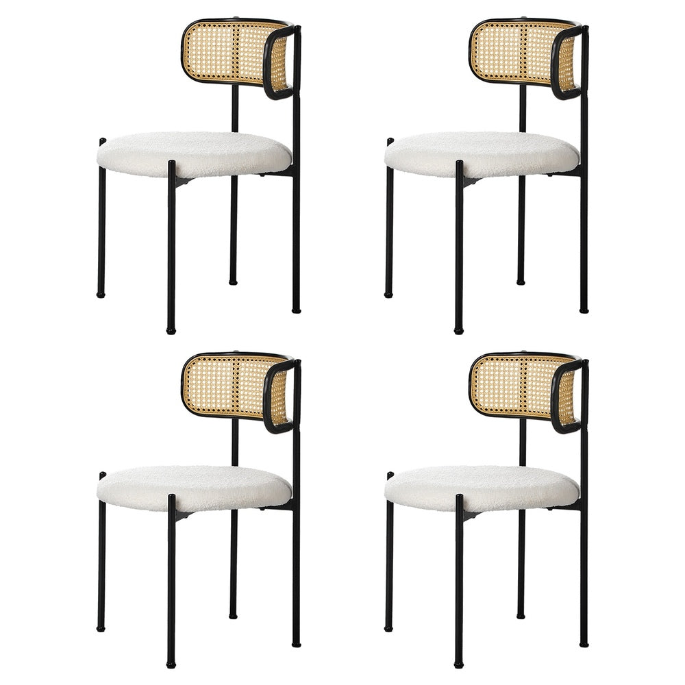 Oikiture 4x Dining Chair Round Boucle Rattan Backrest Black & White-Dining Chair-PEROZ Accessories