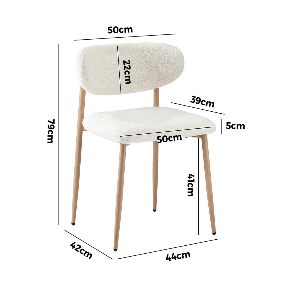 Oikiture 4x Dining Chairs Boucle Fabric Wood & White-Dining Chair-PEROZ Accessories