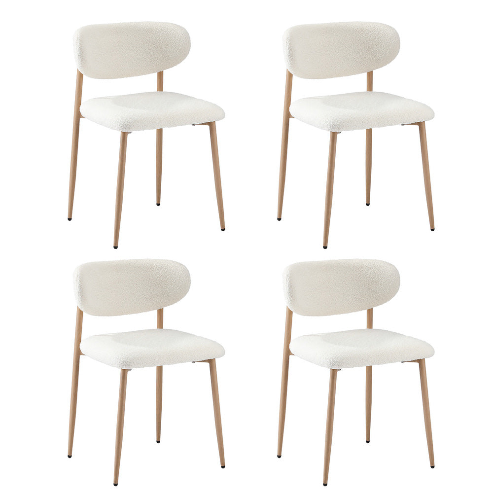 Oikiture 4x Dining Chairs Boucle Fabric Wood & White-Dining Chair-PEROZ Accessories
