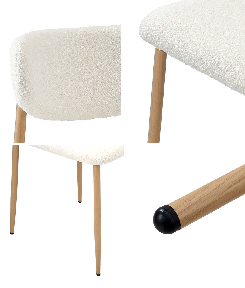Oikiture 4x Dining Chairs Boucle Fabric Wood & White-Dining Chair-PEROZ Accessories