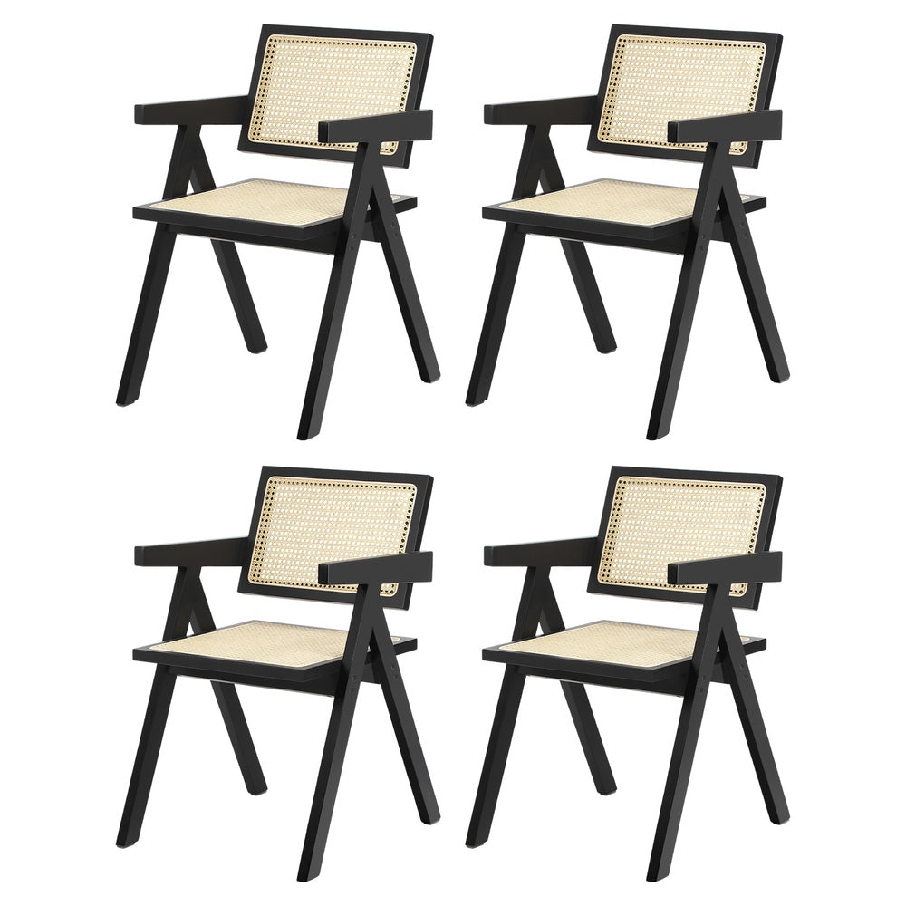Oikiture 4x Dining Chairs Rattan Chair Wooden Balck-Dining Chair-PEROZ Accessories