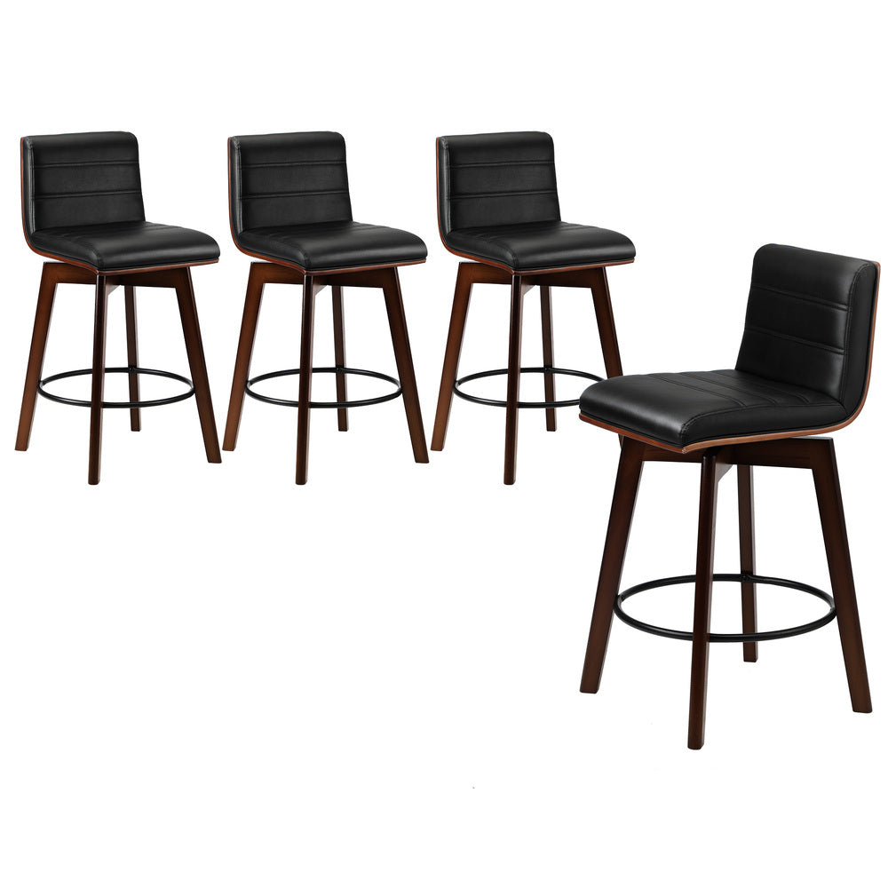 Oikiture 4x Wooden Bar Stools Swivel Chairs PU Leather-Bar Stool-PEROZ Accessories