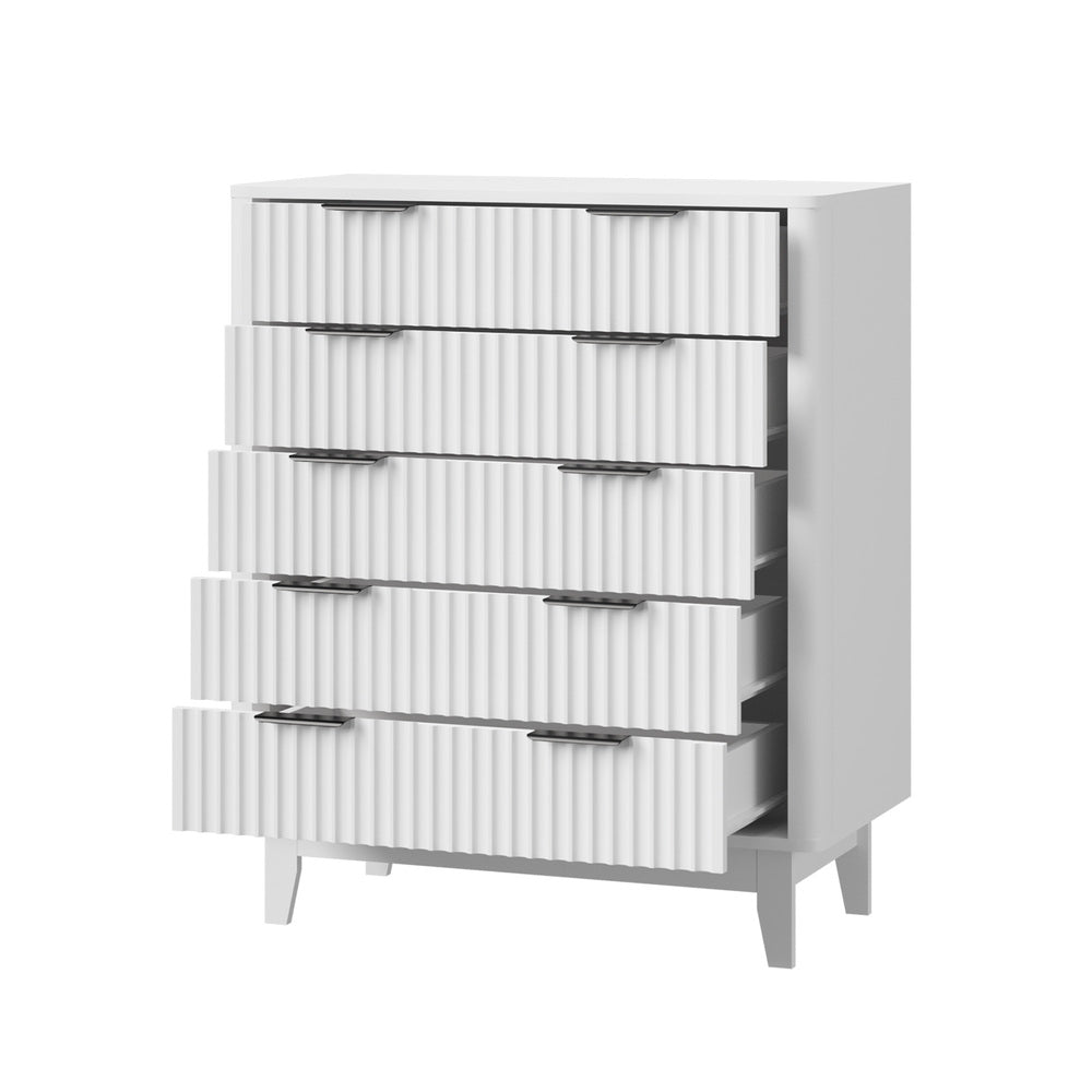 Oikiture 5 Chest of Drawers Dressers Tallboy Stripe White-Chest of Drawers-PEROZ Accessories