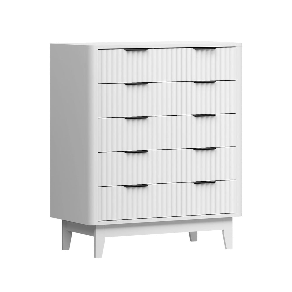 Oikiture 5 Chest of Drawers Dressers Tallboy Stripe White-Chest of Drawers-PEROZ Accessories